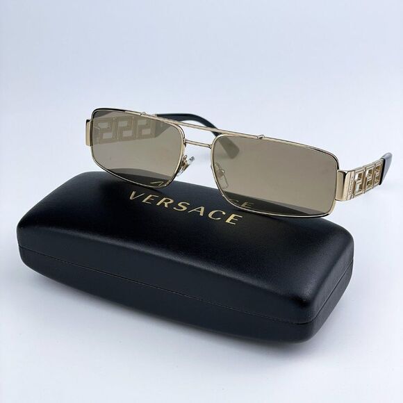 NEW Versace VE2257 10025A Gold Light Brown Mirror Metal Pilot Unisex Sunglasses